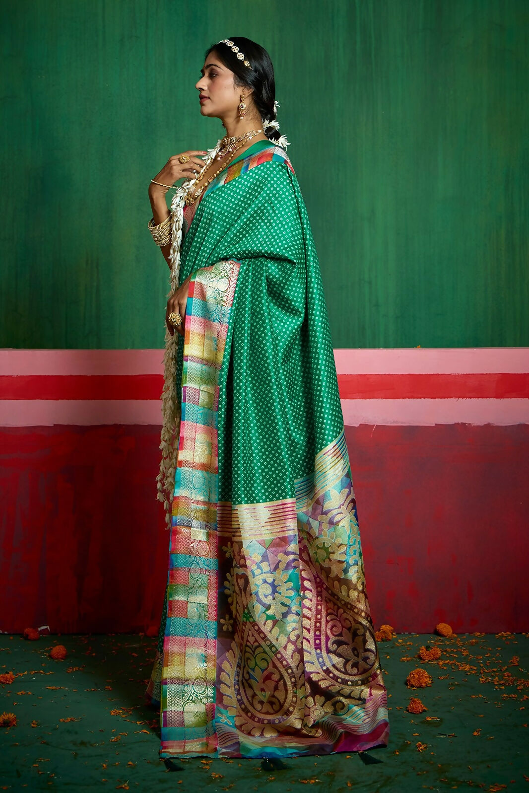Joban Fashion Tushar Silk Bottle Green Colored With Zari Border And Designer Pallu Saree | Grocsy