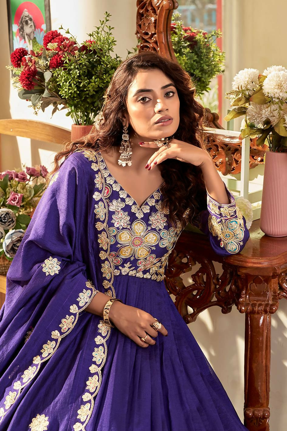 Teeya Creation Womens Casual Party Wear Heavy 5mm Sequence Embroidery Work Purple Gown Set | Grocsy