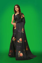 Aayaa Designer Printed Satin Saree - Multi Color | Grocsy