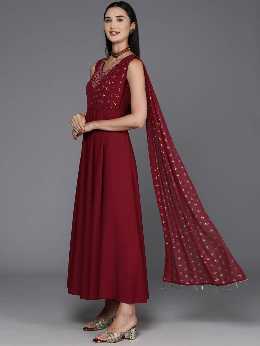 Ahalyaa Women's Traditional wear Ethnic Dress - Maroon | Grocsy