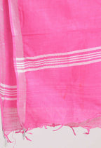 Mominos Fashion Moeza Women's Linen Cotton Silver Border Dark Pink Dupatta | Grocsy