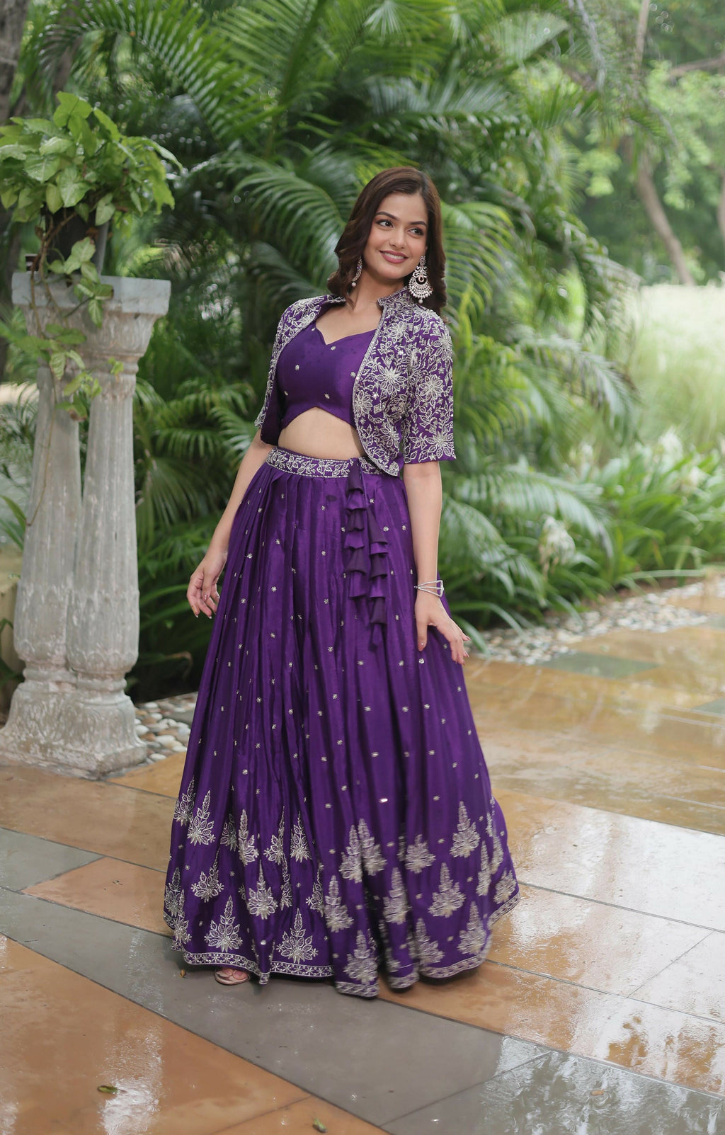 Lorenvalley Pure Chinnon With Rich Embroidered Sequins Work Lehenga Choli with Koti | Grocsy