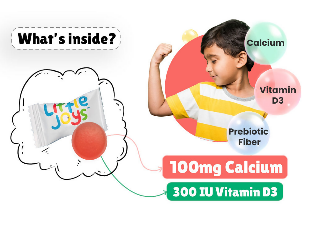 Little Joys Calcium & Vitamin D Gummies For Kids (2+ years) With Strawberry Flavour | Grocsy
