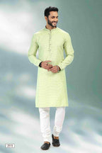 Raivat Ethnic Linen Cotton Pintux Work Kurta Pajama In Pista Green Colour | Grocsy