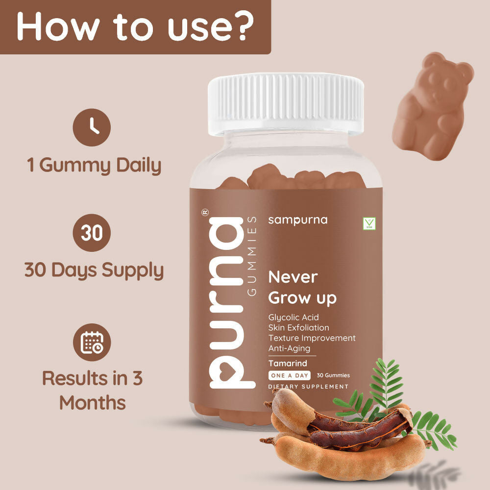 Purna Never Grow Up Glycolic Acid Gummies - Tamarind | Grocsy