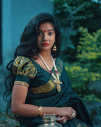 DEIANA'S Beautiful Designer Golden zari Soft Lichi Silk Saree - Navy Blue | Grocsy