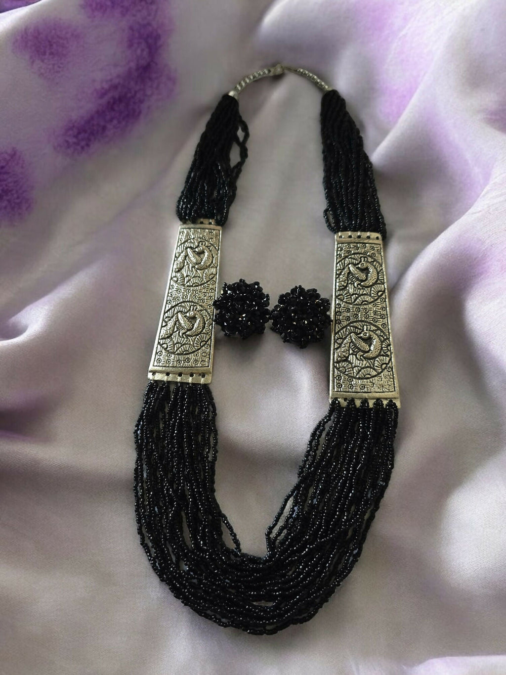 Inhanns Saree Shobha Statement Necklace & Earring Set - Black | Grocsy