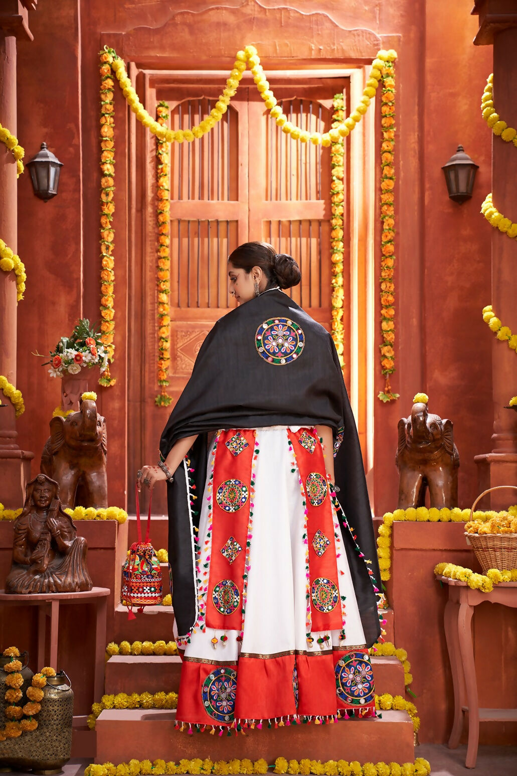 AI Fashion White Art Silk Designer Navratri Lehenga Choli Collection | Grocsy