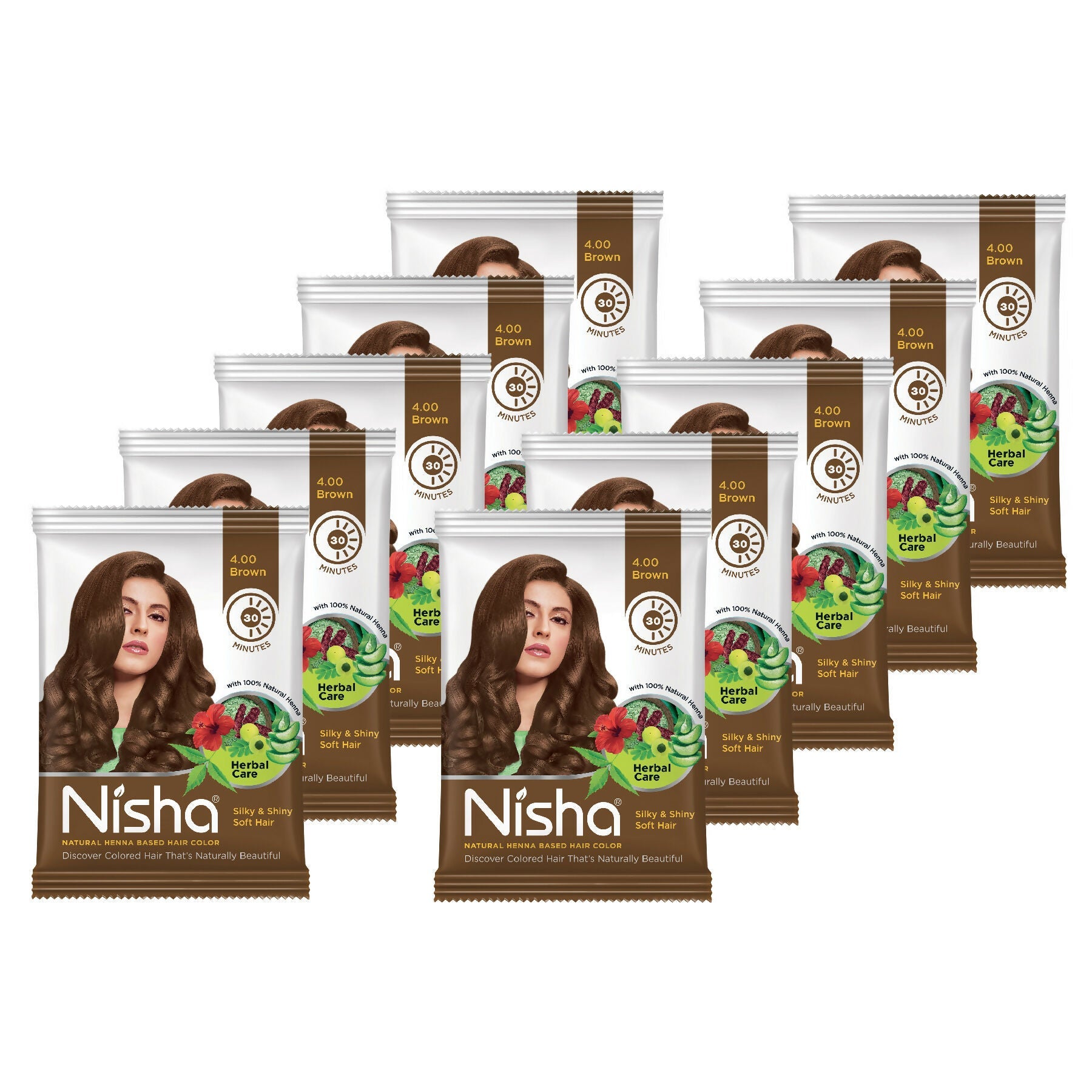 Nisha Henna Based Hair Colour for Women & Men Brown 4.0 (Pack of 10) | Grocsy