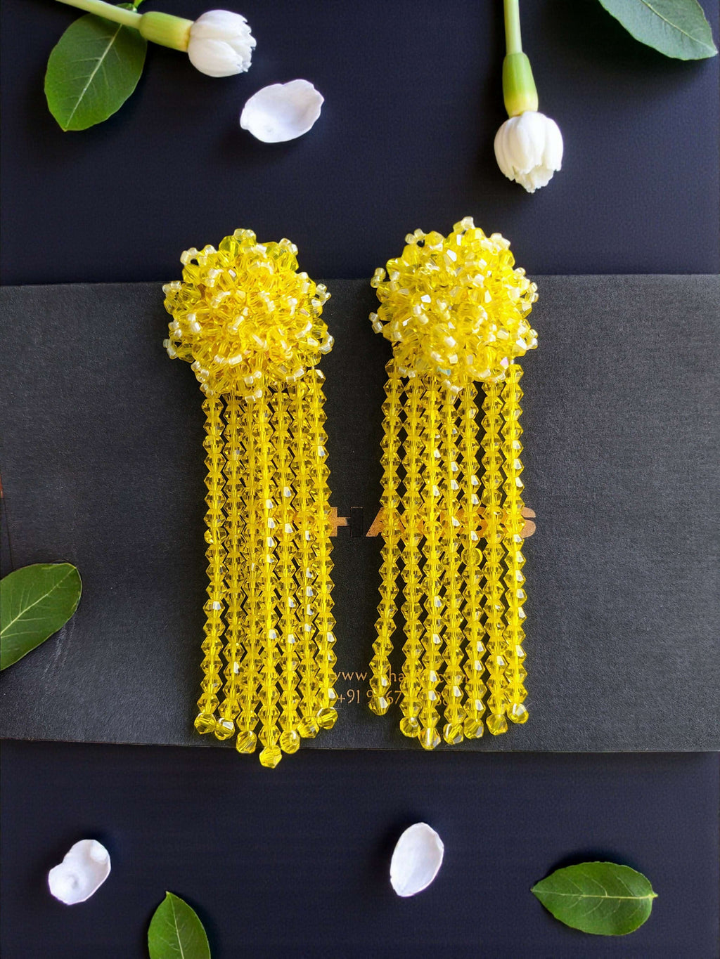 Inhanns Handmade Crystal Waterfall Earrings - Long - Lemon Yellow Big | Grocsy