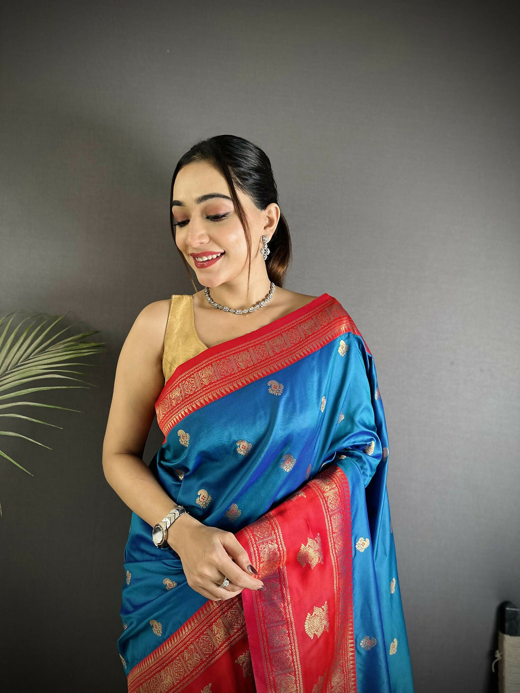 Joban Fashion Royal Blue Banarasi Soft Silk Woven Butti Saree | Grocsy
