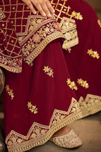 Maroon Heavy Chinon Semi Stitched Kurta with Bottom & Dupatta - Dhvani | Grocsy