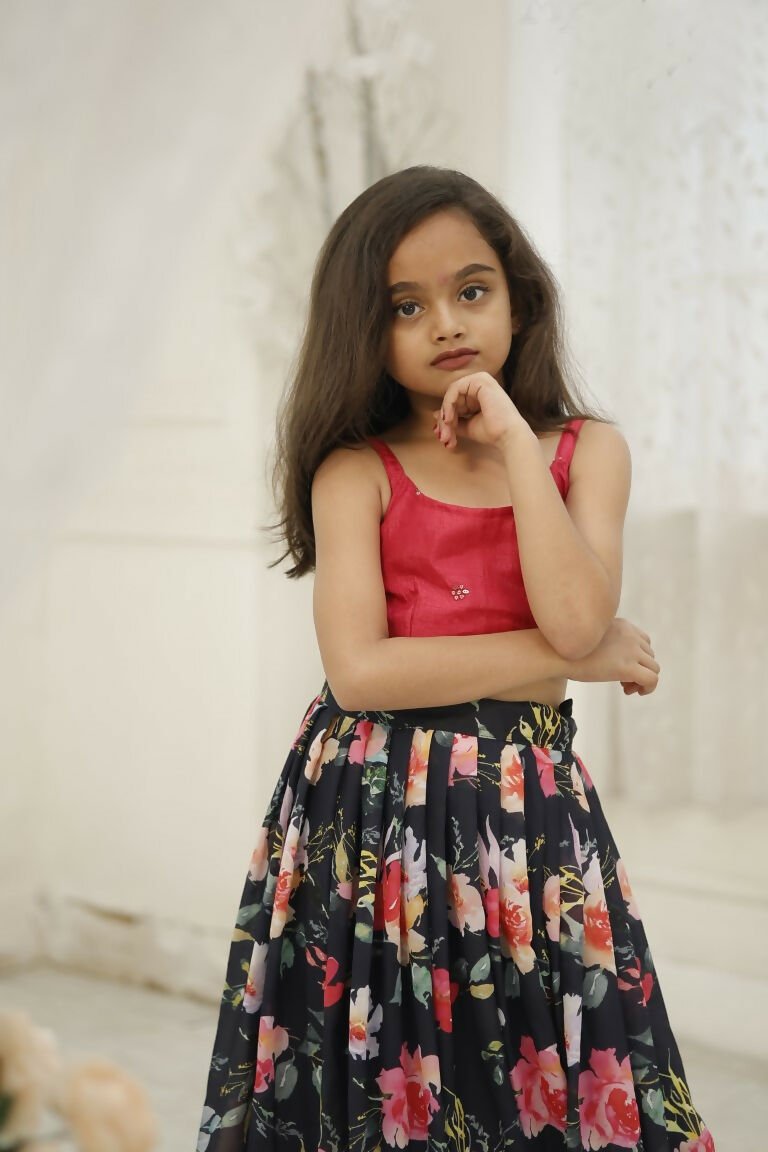 Aayaa Designer Embroidery Thread With Sequance Work Kids Lehenga Choli - Multi Color | Grocsy