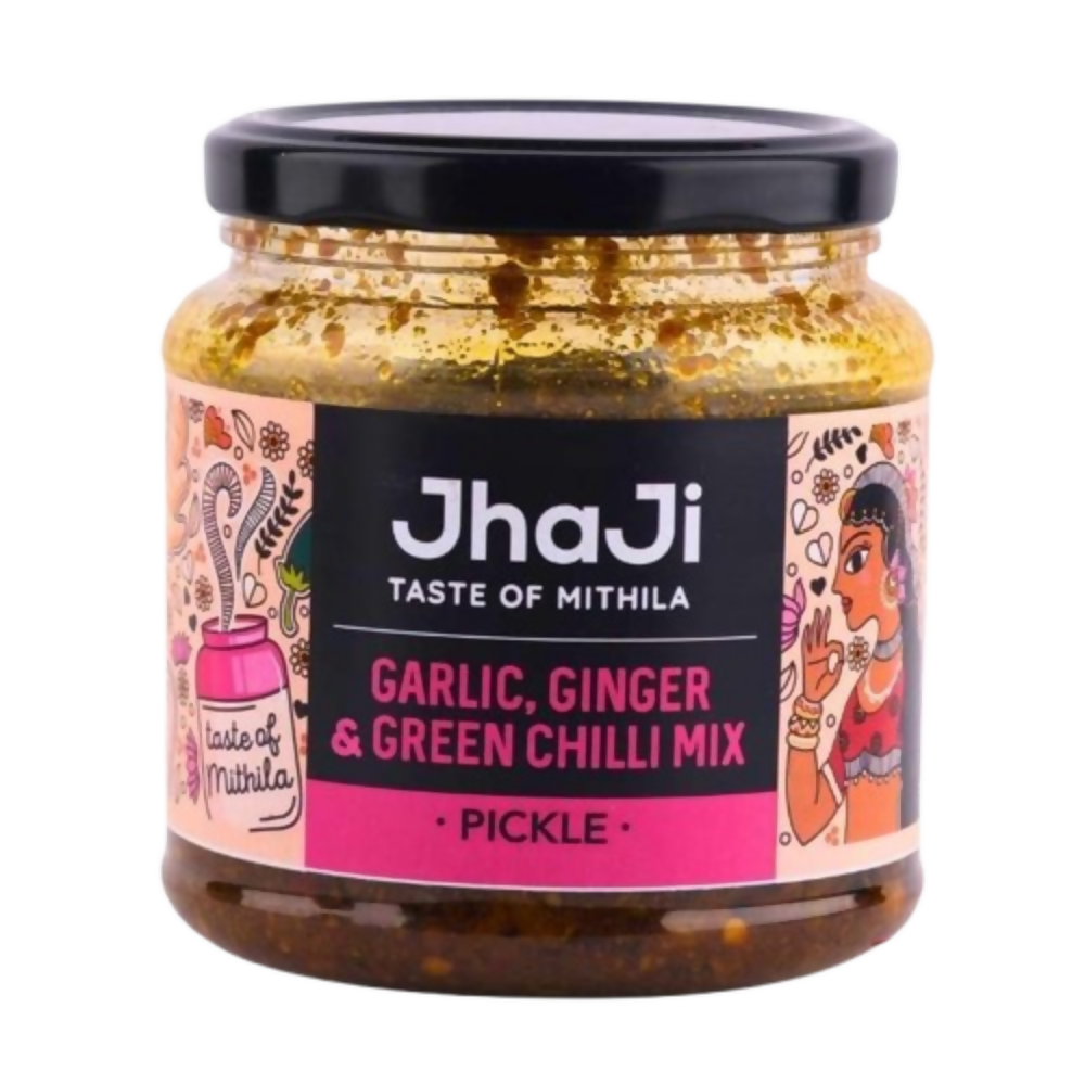 Jhaji Taste of Mithila Garlic, Ginger, Chilli Mix Pickle | Grocsy