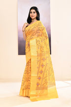 Piyari Fashion Women's Yellow Embellished Cotton Blend Printed Saree | Grocsy