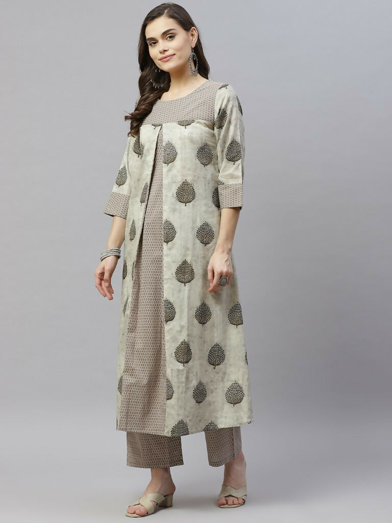 Miravan Women's Pure Cotton Printed A-Line Kurta And Palazzo | Grocsy