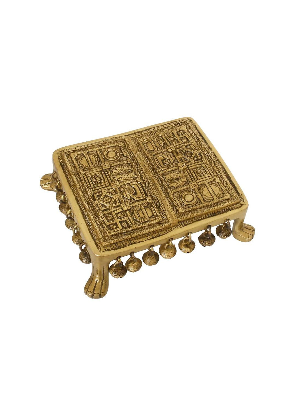 eCraftIndia Gold-Toned Handcrafted Brass Traditional Pooja Chowki With Bells | Grocsy