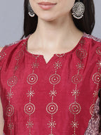 Myshka Women Multicoloured Embroidered Panelled Kurti with Palazzos With Dupatta | Grocsy