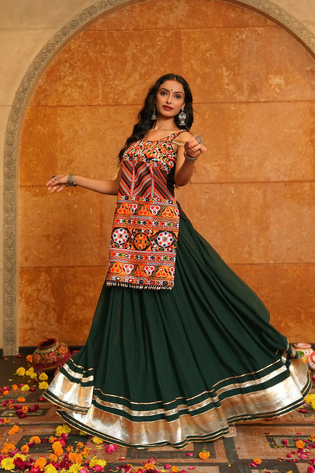 AI Fashion Green Georgette Designer Navratri Wear Lehenga Choli Collection | Grocsy