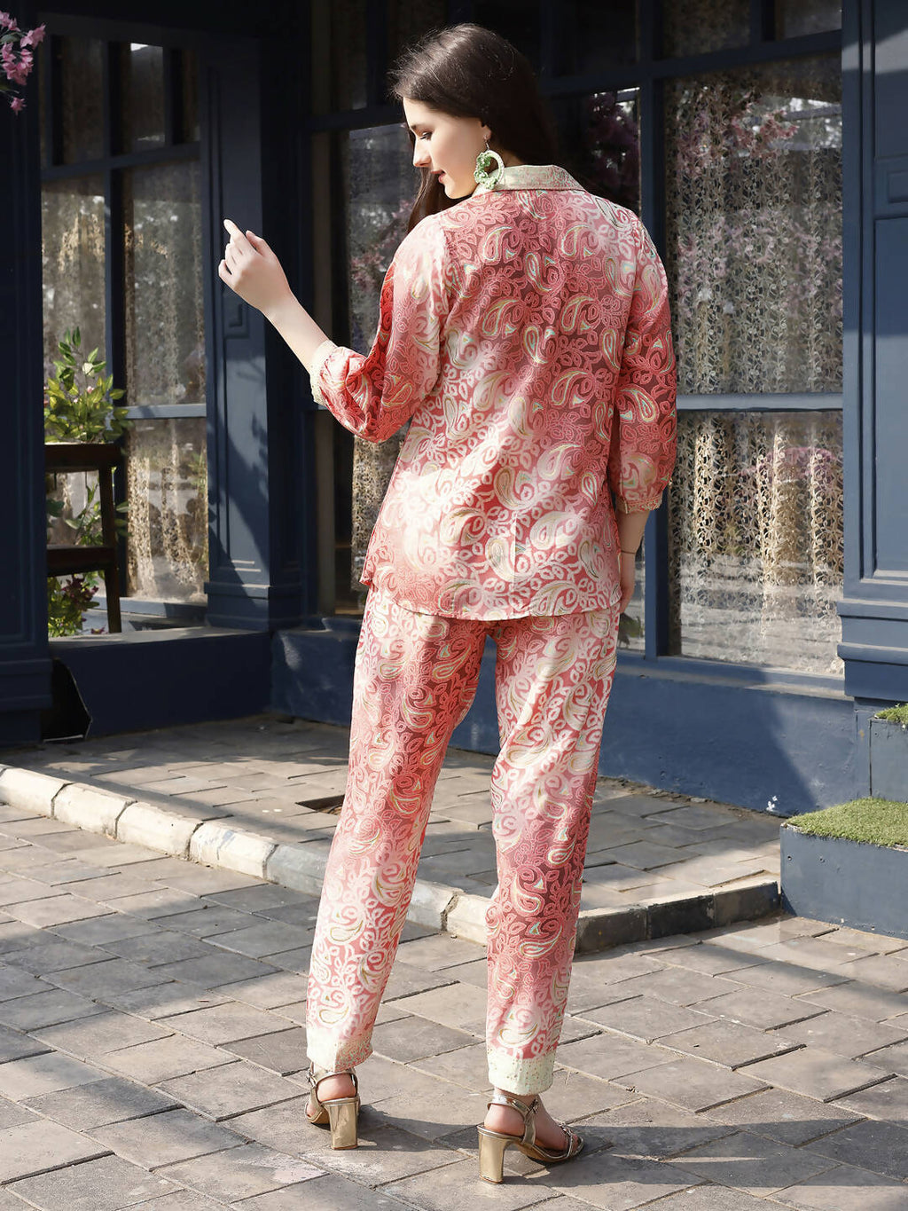 Red & Cream Rayon Paisley Printed Top with Matching Bottom - Eesha | Grocsy