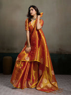 Shree Shyam Fashion Orange Tissue Silk Saree | Grocsy