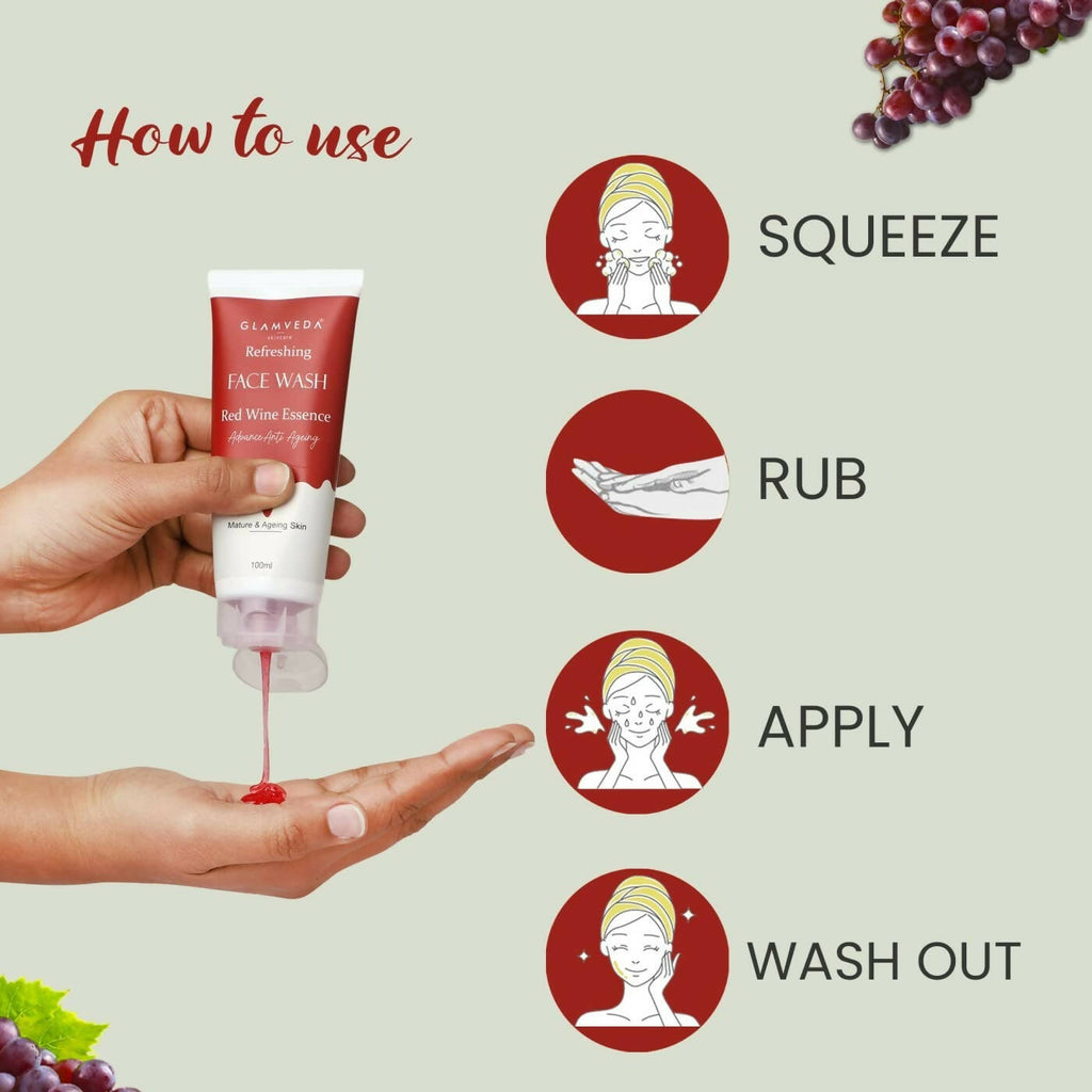 Glamveda Red Wine Advance Anti Ageing Face Wash | Grocsy