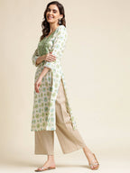 Green Poly Rayon Aztec Printed Straight Fit Kurta - Prasuti | Grocsy
