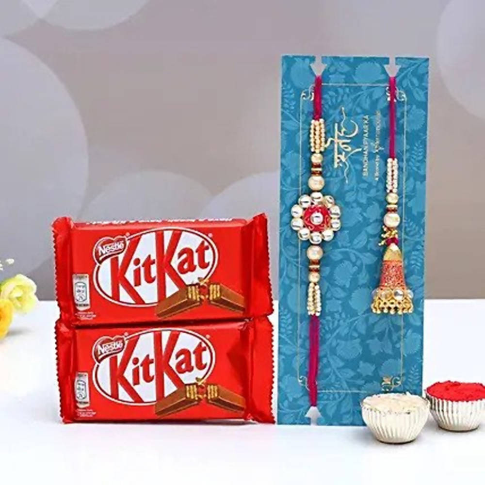 Ethnic Lumba Rakhi Set And Kitkat Chocolates | Grocsy