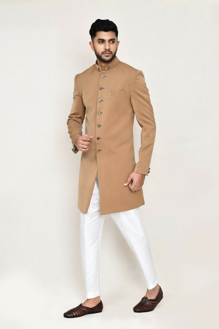 Joban Fashion Chiku Colored Terry Rayon Fabric Indo Western With Straight Fit Pant | Grocsy