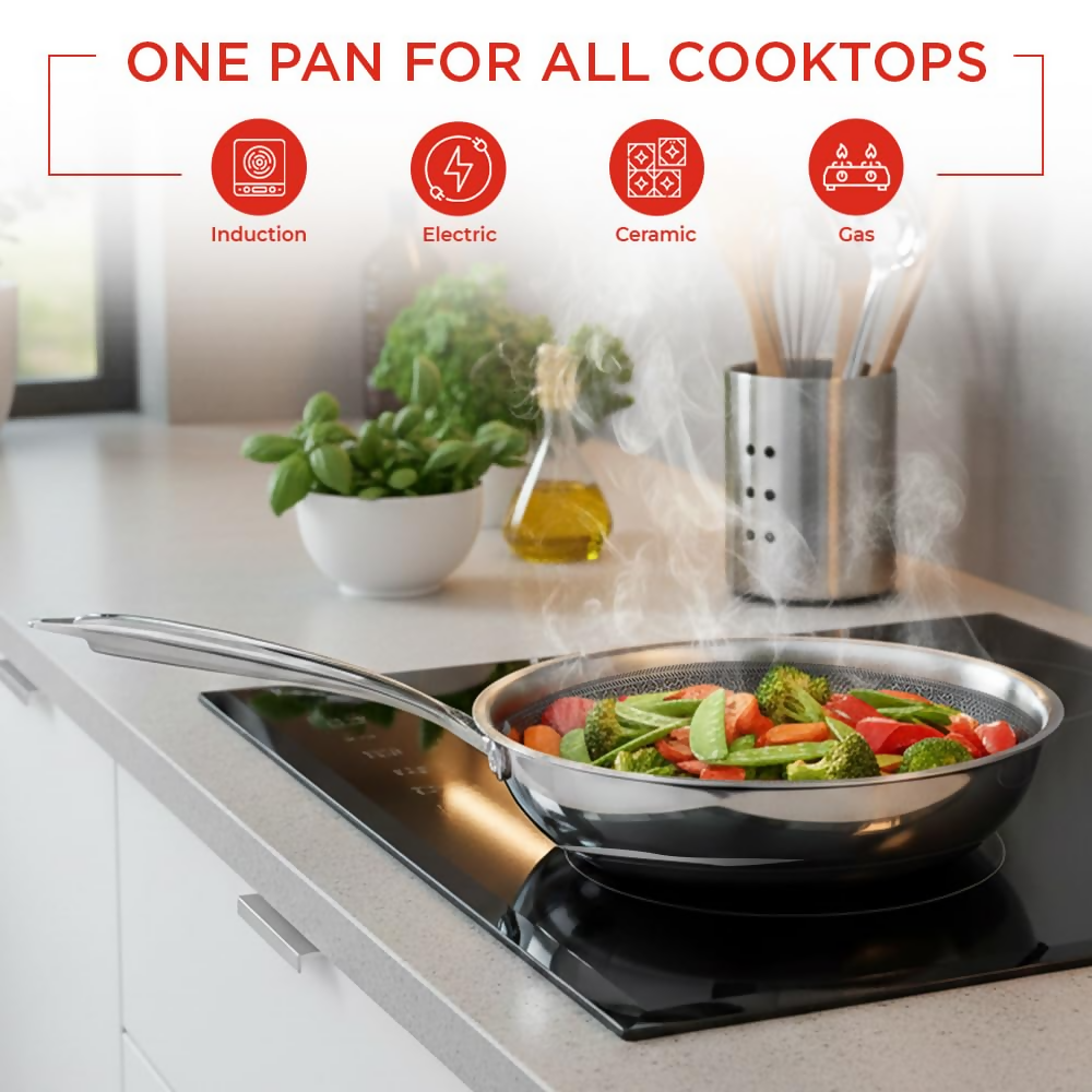 Vinod SAS Pro Platinum Triply Stainless Steel Hybrid Non Stick Frypan | Grocsy