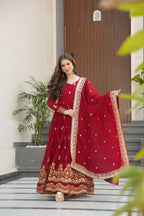 Joban Fashion Maroon Georgette Sequence Embroidery Work Kurta Set | Grocsy