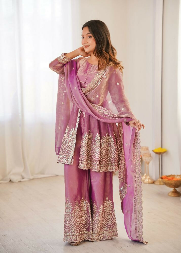 Teeya Creation Pink Color Fendy Satin Silk Embroidery Work Party Wear Salwar Suit | Grocsy