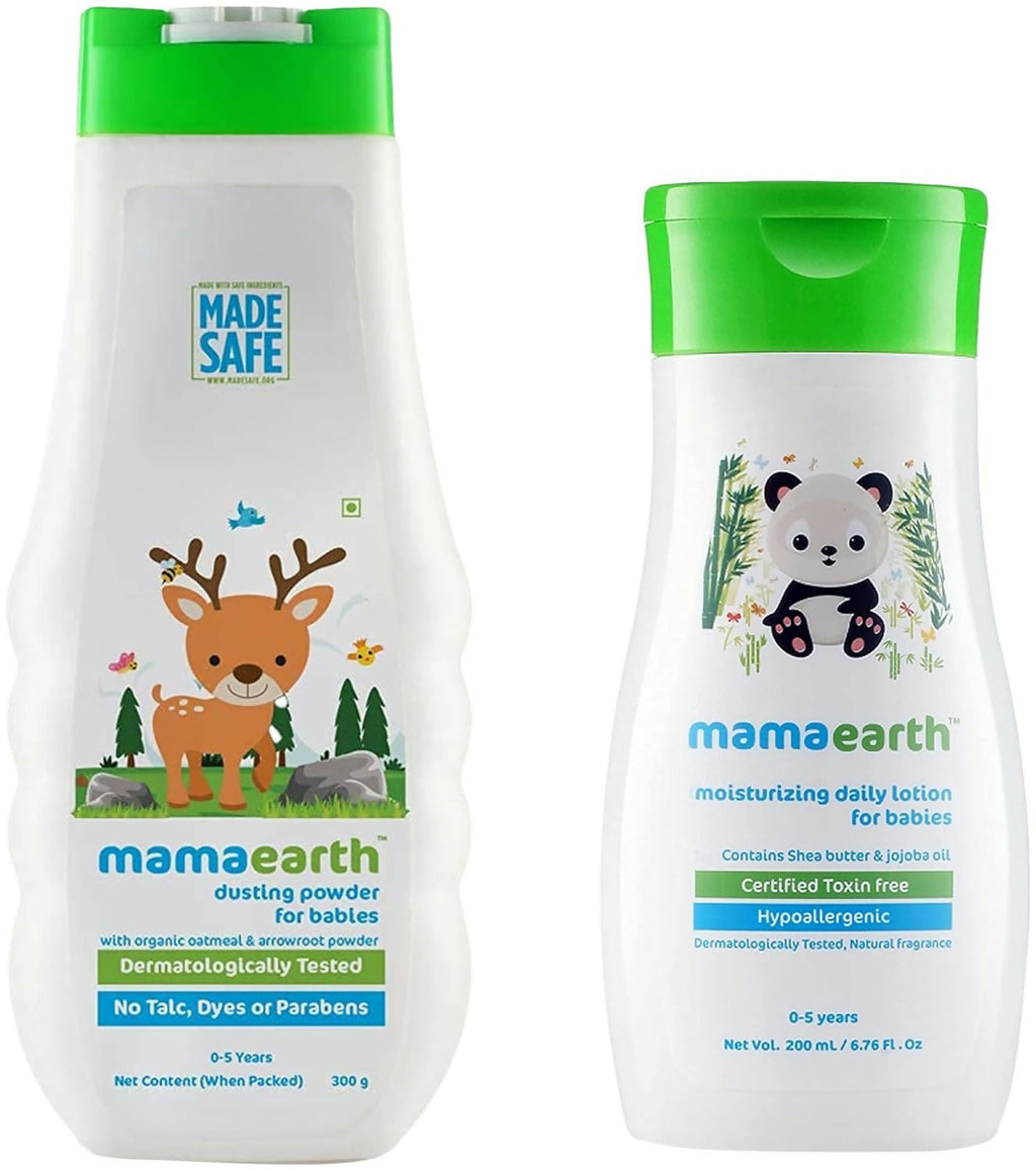 Mamaearth Daily Moisturizing Lotion & Dusting Powder with Organic Oatmeal & Arrowroot Powder for Babies | Grocsy