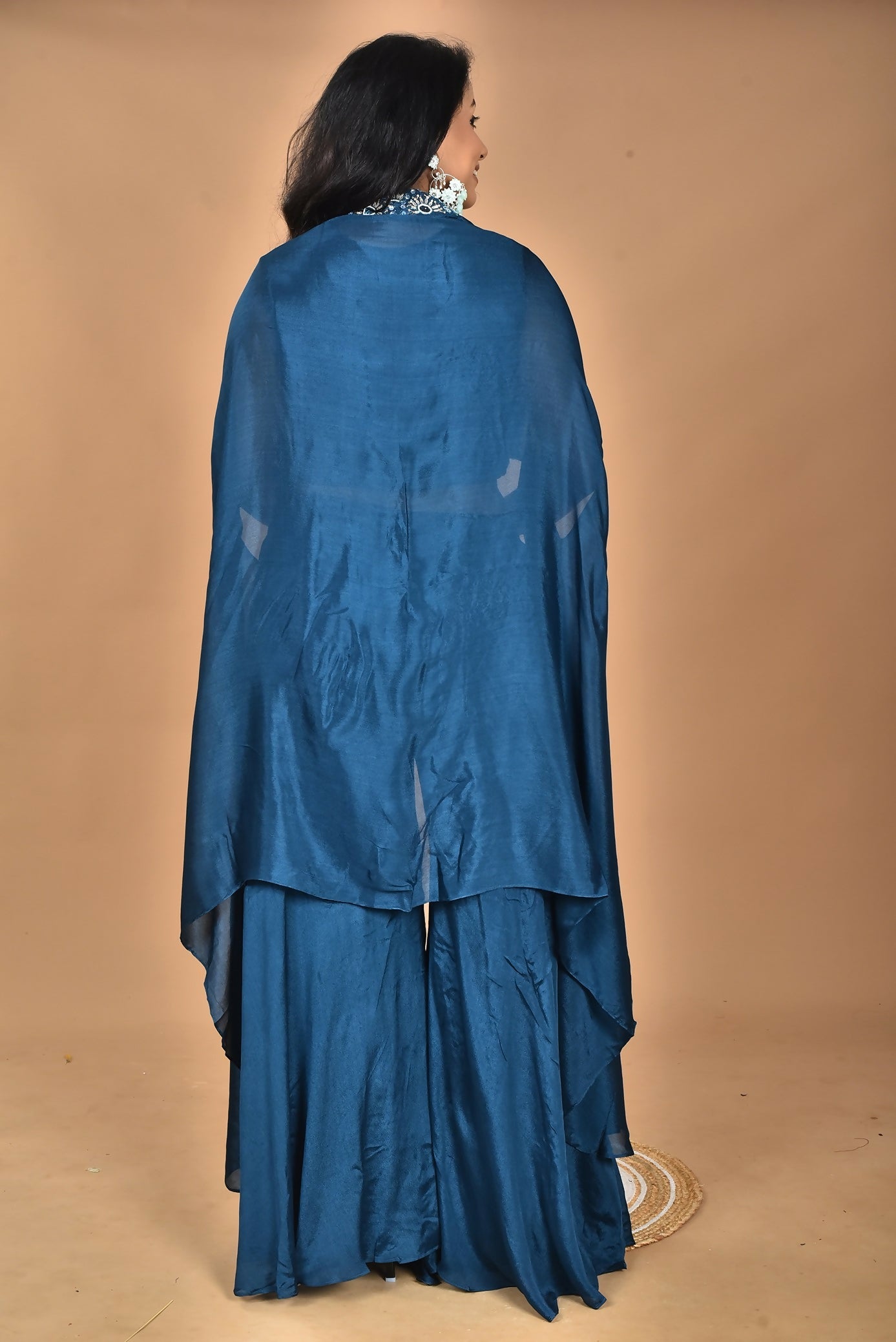 Morchari Women And Hand Embroidery Palazzo Set-Blue | Grocsy