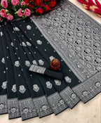 DEIANA'S Beautiful Designer Golden zari Soft Lichi Silk Saree - Black | Grocsy