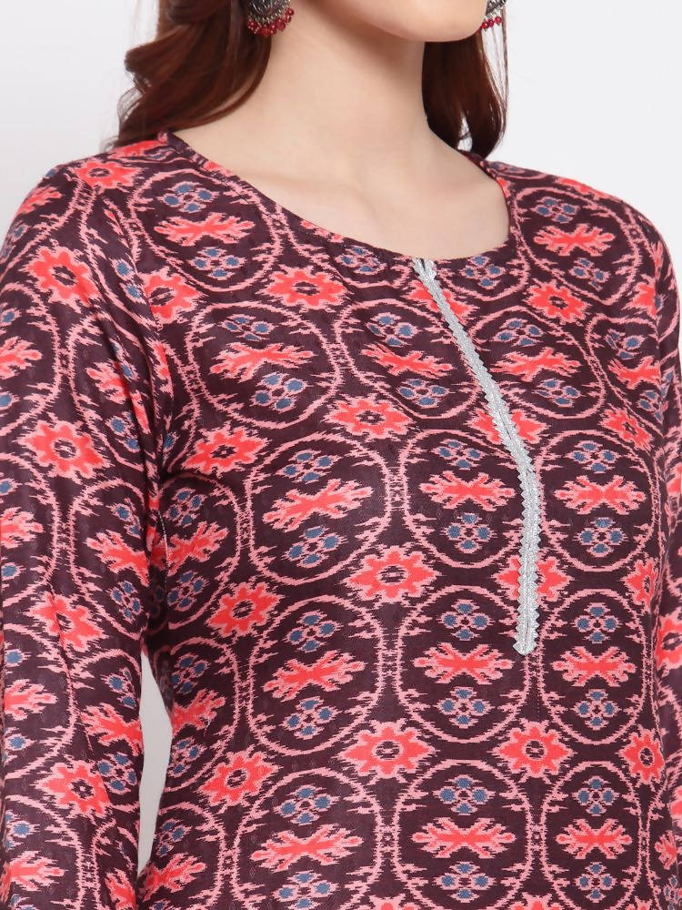 Myshka Women's Multi Printed Pashmeena Full Sleeve Round Neck Casual Winter Kurta | Grocsy