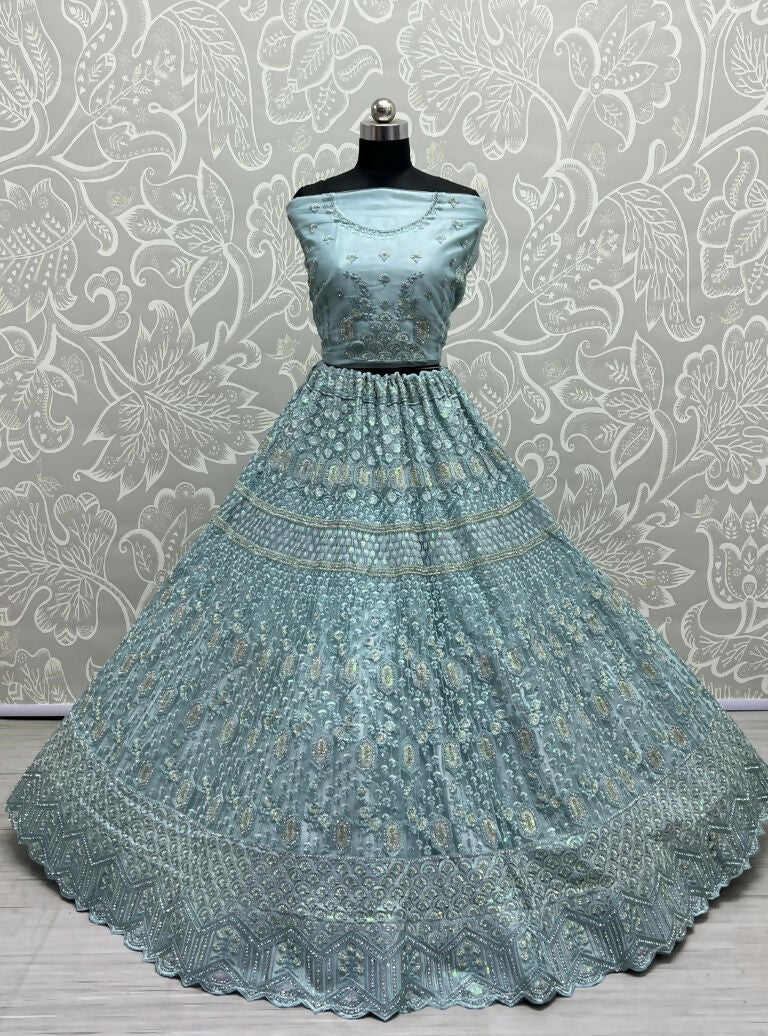 Jyoti Fashion Women's Aqua Heavy Net Fancy Dori, Multi Thread, Rainbow Sequins and Diamond Work Wedding Lehenga Choli | Grocsy