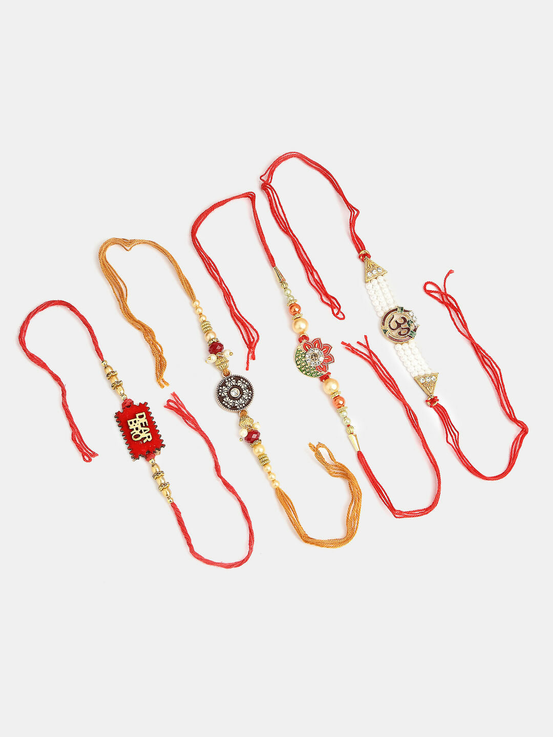 NVR Men Set of 4 Gold-Toned Stone-Studded & Beaded Rakhi With Roli Chawal | Grocsy