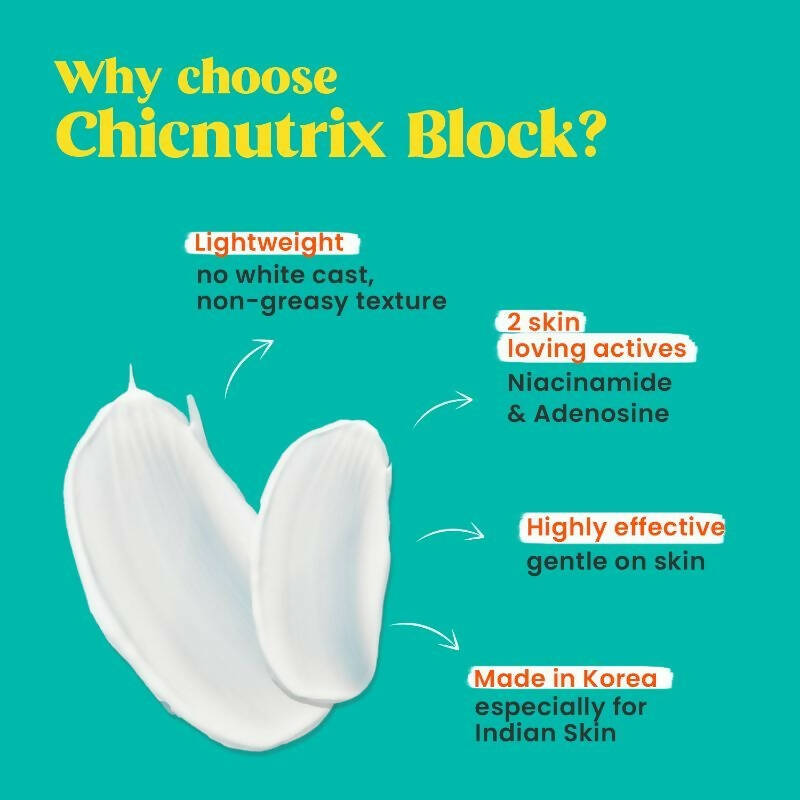Chicnutrix Korean Block Lightweight Sunscreen SPF 45 PA+++ UVA + UVB Protection, Reduces Fine Lines And Wrinkles, Korean Skincare | Grocsy