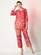 Myshka Women's Pink Printed Shirt With Trousers | Grocsy