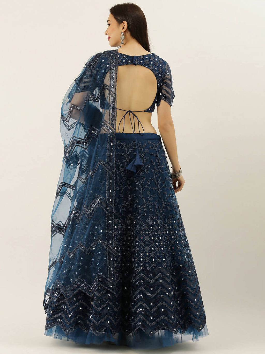 House of Panchhi Navy Blue Net Semi Stitched Coding, Sequins and Mirror work Lehenga Choli | Grocsy