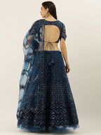 House of Panchhi Navy Blue Net Semi Stitched Coding, Sequins and Mirror work Lehenga Choli | Grocsy