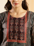 Dark Green Chinon Digital Printed With Hand Work Kurta - Himanshi | Grocsy