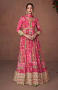 Vastranavya Pink Organza Silk Printed & Foil Mirror Work Anarkali Suit Set | Grocsy