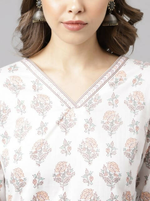 FIORRA Women's White Cotton A-Line Kurta Palazzo Set | Grocsy