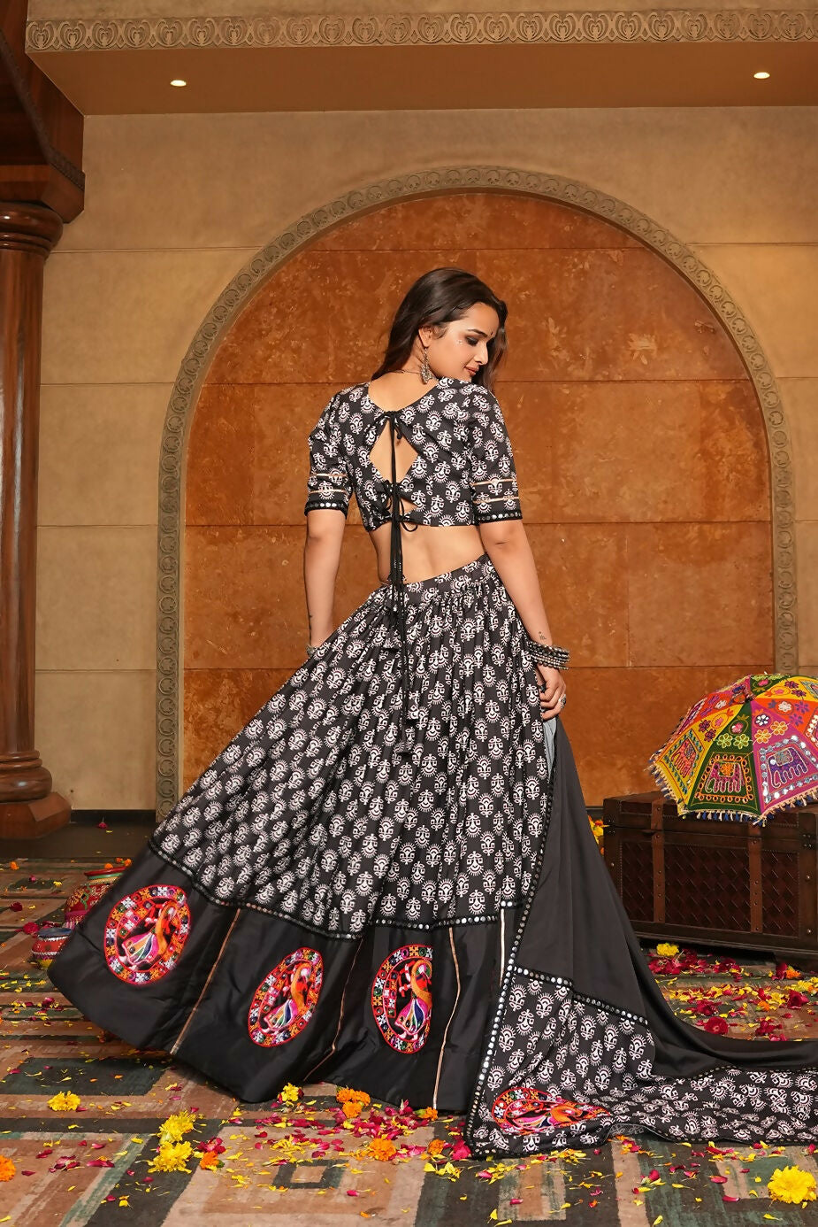 AI Fashion Black Crepe Designer Navratri Wear Lehenga Choli Collection | Grocsy