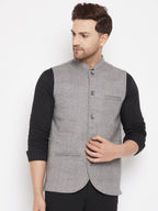 Even Apparels Grey Wool Men Woven Nehru Jacket WL730 | Grocsy