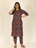 Aramya Red Soft Cotton Abstract Print Straight Kurta Palazzo Set for Women | Grocsy