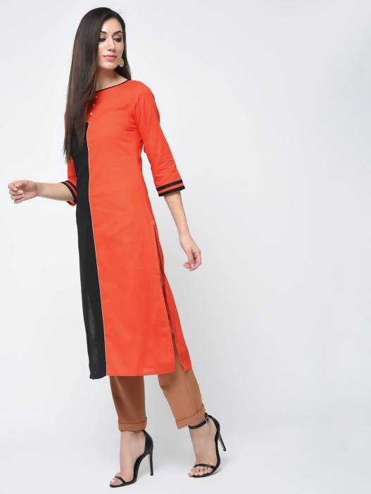 Aniyah Cotton Block Orange Straight Kurta (AN-124K) | Grocsy