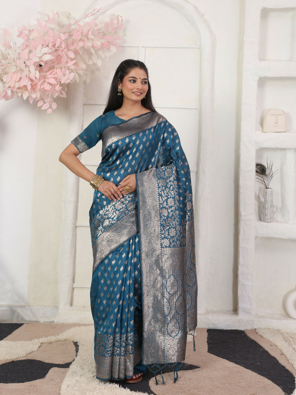 Shree Shyam Fashion Lichi Silk Light Pink Saree | Grocsy